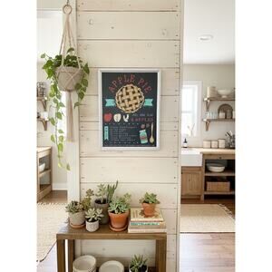 Apple Pie Recipe Chalkboard-Style Wall Art Galvanized Frame Farm Kitchen Sign